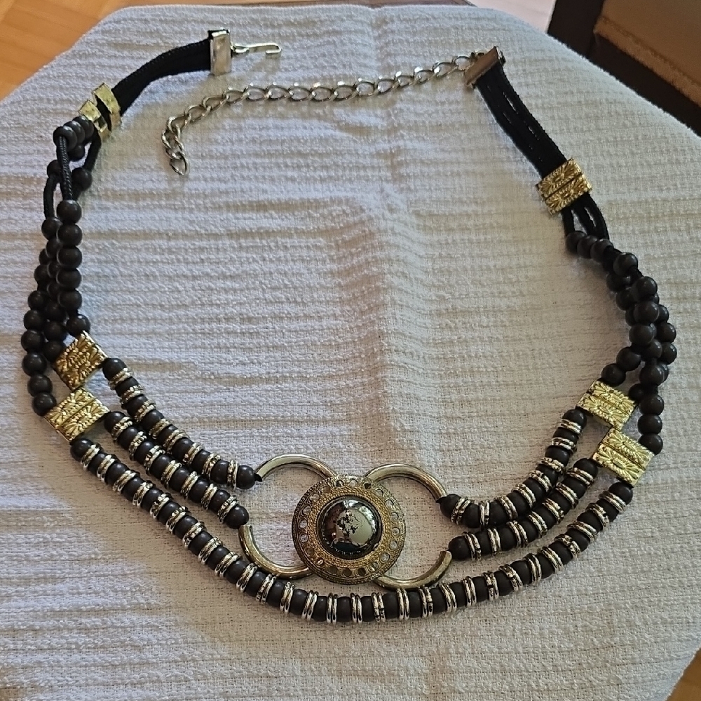Vintage Black & Silver Beaded Statement Belt